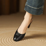 Purpdrank  New Summer Party Genuine Leather Sandals 6cm High Heel Women Shoes Retro Round Toe High Heels Shoes Slingback Office Daily