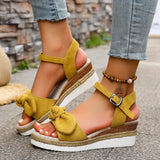 Purpdrank  New Wedge Straw Sandals Fashionable and Easiest for Match Bow Waterproof Platform Thick Sole Medium Heel Strap Sandals