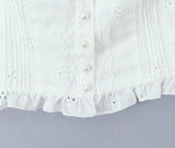 Purpdrank  White Spliced Wood ears Ruffles Embroidery Hollow Out Hole Sexy Corset Women Summer Tank Tops Slim Through Buttons Crop Top
