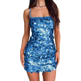 Purpdrank  Silver Sexy Backless Sequined Dress for Women 2025 Fashion Spaghetti Straps Cocktail Party Prom Summer Dresses Bodycon Mini Tube