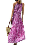 Purpdrank  Women's n Print Casual Dr Svel mid Waist Skirt Sweet Sle Summer Faion mid Length Gown Polyester Fabric