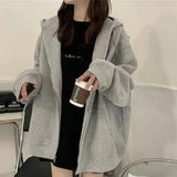 Purpdrank  Women's Oversize Loose Sweatshirt Coat Spring Autumn Outer Wear with Hood Printed Lazy Style Casual Fashionable