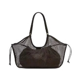 Purpdrank  PU LeatherWomen's Large Capacity Woven Bag Beach Travel Shoulder Bag Handheld Net Bag Fashionable Simple Travel Bag