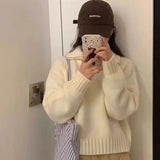 Purpdrank  Loose Knitted Sweater Half Zipper Turn-down Collar Pullover Autumn Winter New Style Korean Stand Collar Oversize Top Outerwear