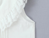Purpdrank  Sweet White Spliced Lace open Buttons Peter Pan Collar Mini Sleeveless Dress Women Wood ears Hem Loose Straight Short Vestidos