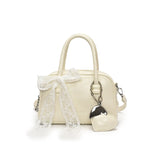 Purpdrank  Mini Boston Shoulder Crossbody Bags For Women Lace Bowknot Round Top-handle Bag With Heart Pendant 2025 Designer Handbags