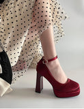 Purpdrank  Spring Thick Heel Women Mary Jane Shoes Fashion Ankle Strap Ladies Elegant Wedding Party Pumps