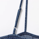 Purpdrank  Women's Denim Spaghetti - Strap Mini Dress Pleated Design for a Casual and Stylish Look