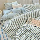 Purpdrank  INS Nordic Bedding Set - 4PC Green/Pink Striped Duvet Cover (Girls' Quilt Set, Queen/King Size Home Decor)