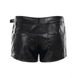 Purpdrank  Dark Pu Leather Shorts Gothic Multi-Strap Buckle Eyelet Detail Low-Waisted Shorts Punk Style Streetwear Party Bottoms Women