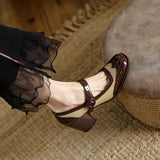 Purpdrank  New Patent Leather Mary Jane Women's Shoes LEISURE Buckle Shallow Pumps Square Toe Thick Heel Shoes Woman Zapatos De Mujer