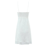 Purpdrank  Sexy White Jacquard Weave Floral Bow V neck Spliced Lace Sling Dress Women Slim Waist Chiffon Mini Dresses Party Robe