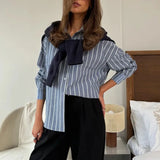 Purpdrank  Striped Shirt Long Sleeve Cardigan Jacket For Women's Autumn Fashion Lightweight Comfortable Single Breasted Commute Polo Shirt