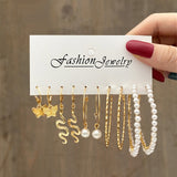 Purpdrank - Gold Color Pearl Hoop Earrings Set Metal Dangle Earrings Vintage Circle Geometric Twist for Women Girls Trendy Jewelry Gifts