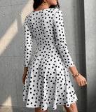 Purpdrank Women's White Elegant Polka Dot Dress Temperament Commuting Female Clothing New Fashion Womens Long Sleeve Midi A-Line Dresses