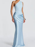 Purpdrank  Sexy Slanted Collar Backless Evening Dress Elegant Patchwork Satin Solid Long Dress Women Fashion Sleeveless Slim Bodycon Dress