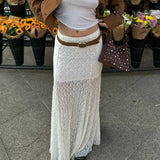 Purpdrank  Vintage Sheer Lace Maternity Skirts for Women Low Elastic Waist Loose Fit Long Skirt Casual Pregnancy Skirts Fashion Streetwear