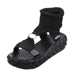 Purpdrank  Sandals Women Braided Geometric Wedge Knitted Elastic Summer Shoes Mesh Flat Sandals Hollow Out Female Sandals Mujer