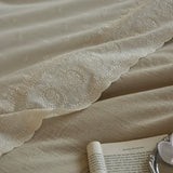 Purpdrank  Vintage French Large Ruffles Embroidery Wide Edge 100% Cotton Bedding Set Duvet Cover Flat/Fitted Bed Sheet Pillowcases 4Pcs