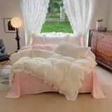 Purpdrank  INS Princess Bedding Set - 4PC Ruffled Trim Quilt Cover (Girls' Duvet Set, Queen/King Size Home Decor)