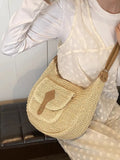 Purpdrank  Fashionable Rattan Handmade Shoulder Bag Solid Color Adjustable Shoulder Strap Crossbody Bag Versatile Women's Bag
