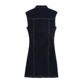 Purpdrank  Summer Street Style Women's Dress Single Button Notch Collar Pleated Sleeveless Mini Skirt Length Regular Waist Line