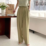 Purpdrank  Summer Style Women's Pants Fashion Drape OL High Waist Pleated Straight Wide Leg Pants Ladies Elegant Ankle Length Trousers