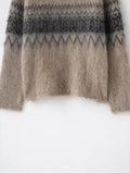 Purpdrank  European style new women's fashionable and versatile round neck long-sleeved jacquard knit sweater.