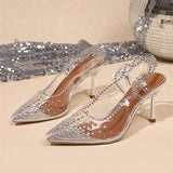 Purpdrank  Elegant Ladies Shiny Rhinestone Crystal Shoes Autumn Transparent Pvc Pointed Toe High Heels Shoes Woman Sling Back Pumps 41