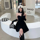 Purpdrank  Sweet Halter Neck Mini Dress Women Korean Chic Sexy Backless A Line Dress Female High Waist Elegant Party Night Vestido New