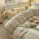 Purpdrank  Striped Bedding Set INS Nordic Girls Soft 100% Cotton Bed Sheet Queen King Size Duvet Set Comforter Set Pillowcase Bed Linens