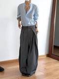 Purpdrank  American Retro Pleated Design Casual Pants Men Women Trendy Loose Match All Wide Leg Floor Length Suit Long Pants