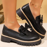 Purpdrank  Korean Pu Bowknot Loafers Shoes for Women Spring Autumn Solid Plus Size Women's Loafers Casual Round Toe Shoes Female