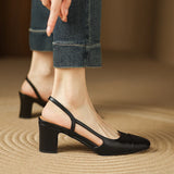 Purpdrank  New Summer Party Genuine Leather Sandals 6cm High Heel Women Shoes Retro Round Toe High Heels Shoes Slingback Office Daily
