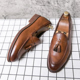 Purpdrank  Pointed casual moccasins for men fringed slip-on men's shoes Beef soles bean boat shoes Fashion hair stylist fashion shoes2026