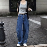 Purpdrank  High Waist Straight Leg Jeans Dad Style Loose Floor Length Wide Leg Pants Slimming Effect Pear Shape High Quality