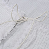 Purpdrank  Summer Women's Knitted Ruffle Tiered Mini Skirt Set Lace Up  Top Cake Short Two Pieces Set Elegant Fashion Vacation Outfits