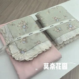 Purpdrank  Princess Style Bedding Sets Ruffle Lace Bow Quilt Cover Romantic Print Bedclothes Home Decor Woman Girl Bedroom Duvet Cover 4pcs