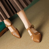 Purpdrank  New Women Sandals Pointed Toe Thick Heels Genuine Leather Pumps Office Spring Summer Fashion Concise Slingbacks Shoes Woman