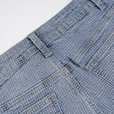 Purpdrank  Rhinestone Embellished High-Waist Denim Shorts Vintage Light Blue Slim Stretchy Hot Pants for Women Y2K Street Clubwear