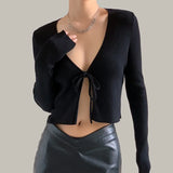 Purpdrank  Women's Spring Autumn Knitwear Tops Sexy Long Sleeve Short Solid Color Pullover Round Neck Casual Design Retro Simple Advanced