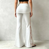 Purpdrank  Gothic Bandage Cut Out Flare Pants For Women Punk Lace Up High Waist Flare Pants Ruched Waist Folder Over Trendy Party Trouser