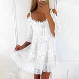 Purpdrank  Off Shoulder Summer Lace Dress Half Sleeve Women Sexy Elegant Casual Loose Sweet A-line Camisole Dress Party Short Mini Dress