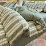 Purpdrank  High Quality Striped Printed Pure Cotton Bedding Sets Skin Friendly Breathable Soft Quilt Kit Non Color Fading Bed Set