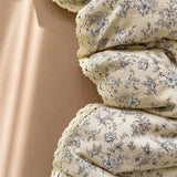 Purpdrank  INS Girls Cherry Soft Bedding Set Washed Cotton Bed Sheet Queen King Size Duvet Set Flower Comforter Set Pillowcase Bed Linens