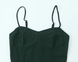 Purpdrank  French Style Retro Dark Green V neck Corset Style Sling Dress Women Elastic Back Ruffles Hem Short Dresses Summer Robe Vestidos