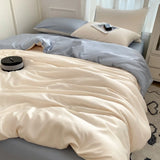 Purpdrank  Nordic Summer Washed Ice Silk Bedding Set with Sheet Duvet Cover Pillowcase Single Couple Bedsheet King Queen Double Twin Size