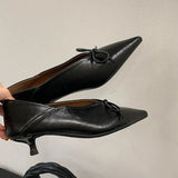 Purpdrank  New Designer Pointed Toe Low Heels Pumps for Women Bowknot Shallow Soft Leather Dress Shoes Luxury Brand Comfort Loafers Shoes