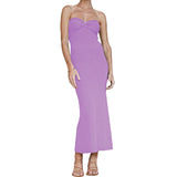 Purpdrank  Women's Clothing Summer Trend Slim Dress Solid Color Cross Off Shoulder Design Knit Versatile Elegant Cocktail Dress