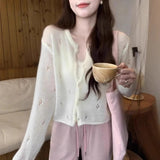 Purpdrank  Autumn Hollow Out Knitted Cardigan Harajuku Solid Single Breasted Loose Cropped Sweaters Y2k Aesthetic Casual Grunge Coats